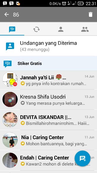 cara delete riwayat chatting BBM