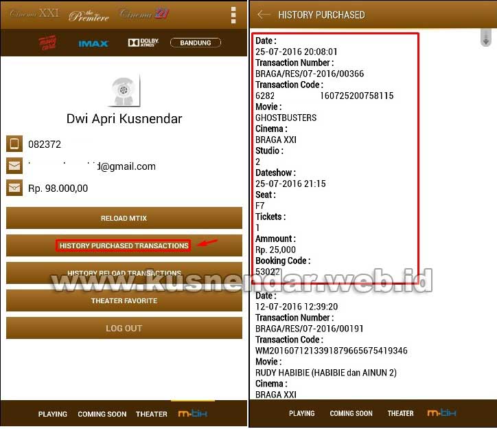 Berhasil beli tiket bioskop di android