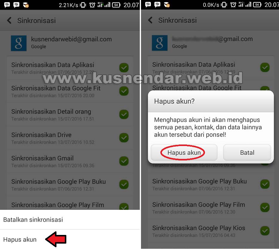 Hapus akun GMail di Android