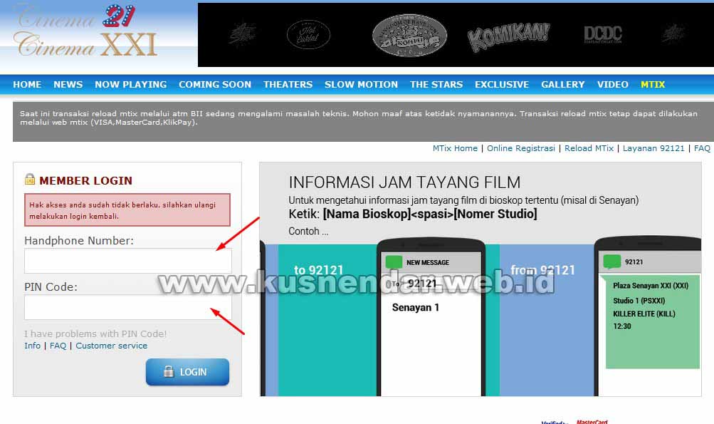 Member Login MTix Cinema XXI dan 21