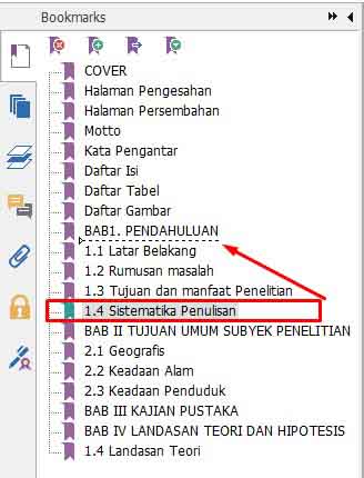 Membuat subbab bookmark PDF