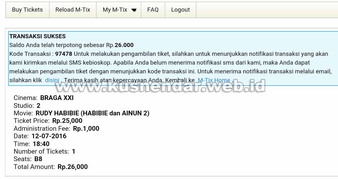 Transaksi suskes beli tiket bioskop