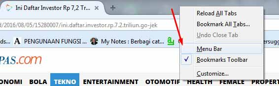 Menampilkan Menu Bar di Mozilla