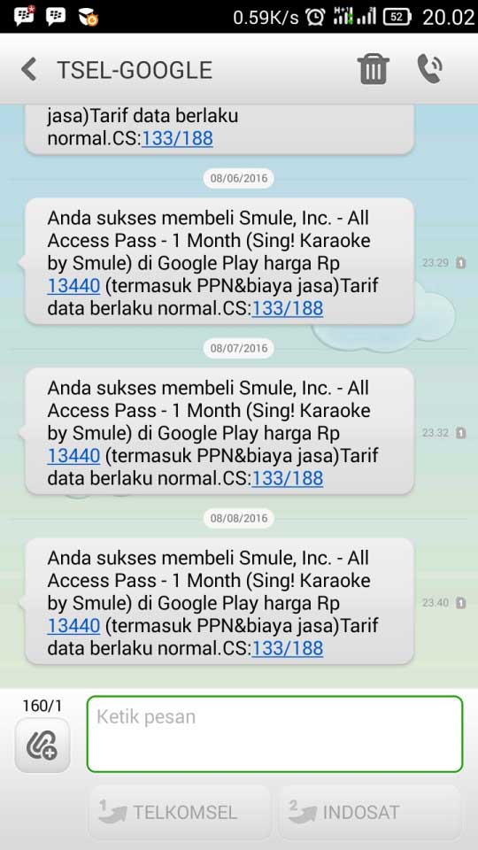 SMS Potong Pulsa SMule