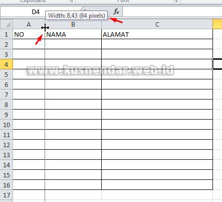 Mengatur ukuran lebar tabel di excel