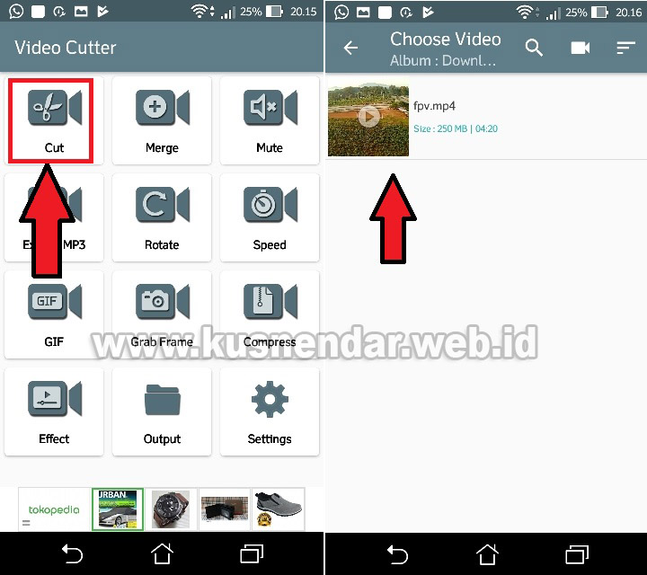 Cut video menjadi 1 menit di Android