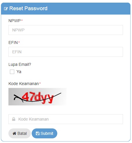 Reset Password Efiling pajak