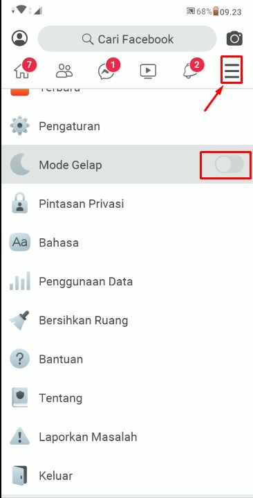 Mengaktifkan dark mode facebook lite